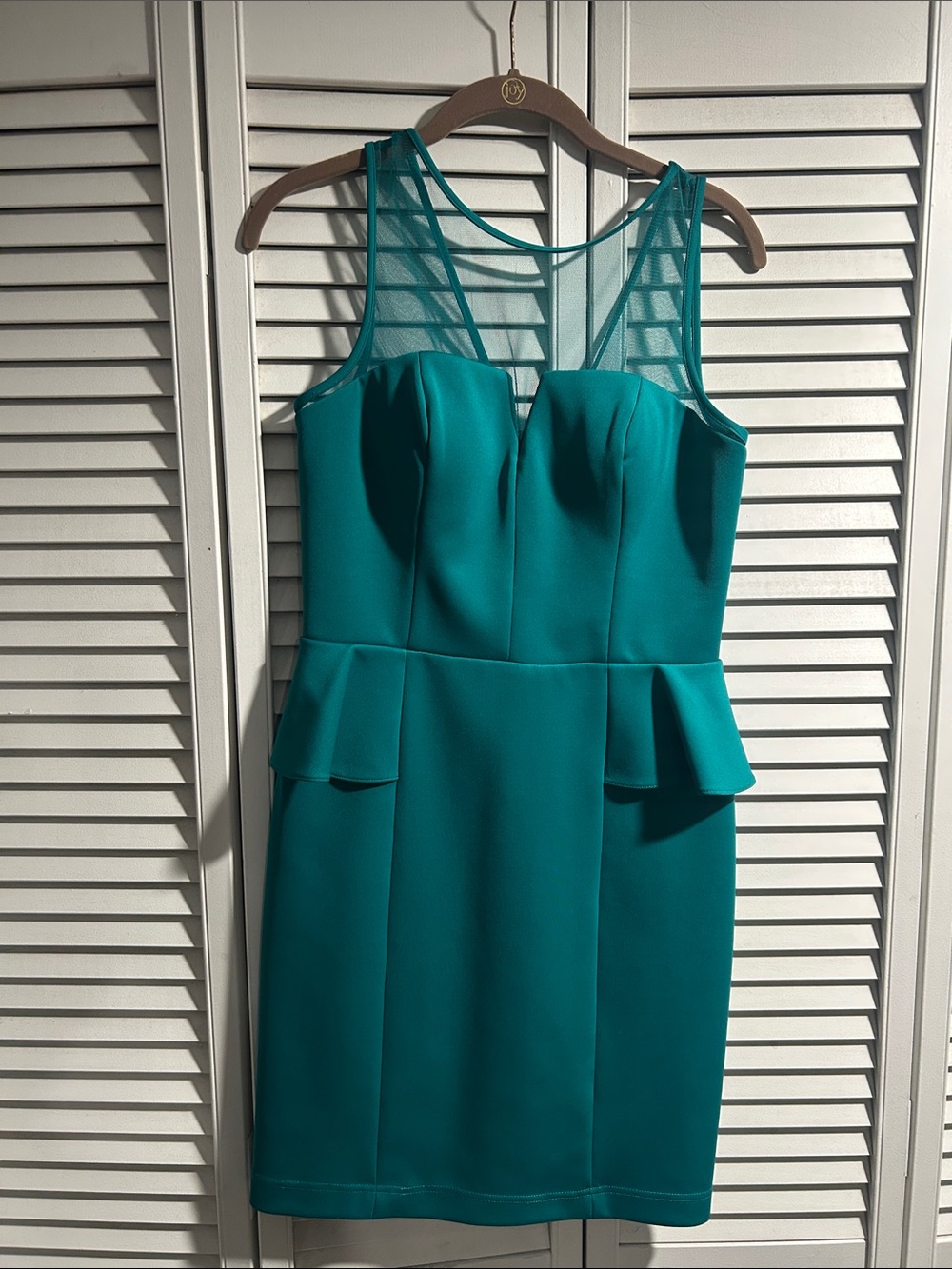Sleeveless Teal Mesh Yoke Peplum Dress